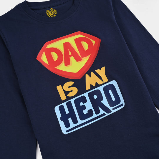 Boys Jersey/Terry T-Shirt Dad is My Hero-NAVY