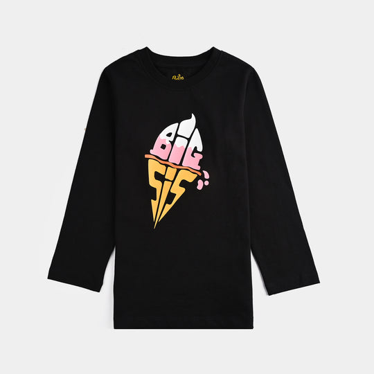 Girls Jersey/Terry T-Shirt F/S Big SIS-BLACK