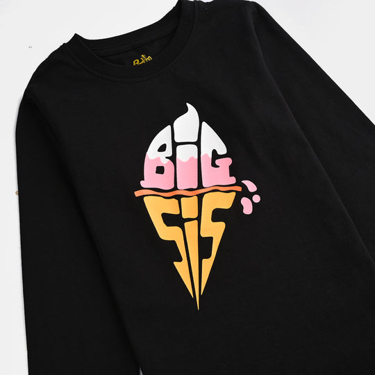 Girls Jersey/Terry T-Shirt F/S Big SIS-BLACK