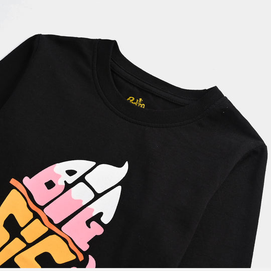 Girls Jersey/Terry T-Shirt F/S Big SIS-BLACK