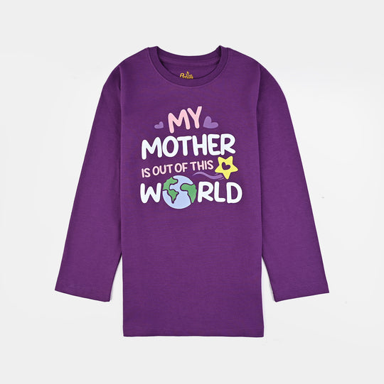 Girls Jersey/Terry T-Shirt My Mother Is Out Of This World-Purple Magic