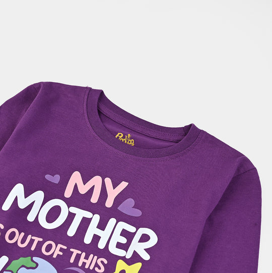 Girls Jersey/Terry T-Shirt My Mother Is Out Of This World-Purple Magic