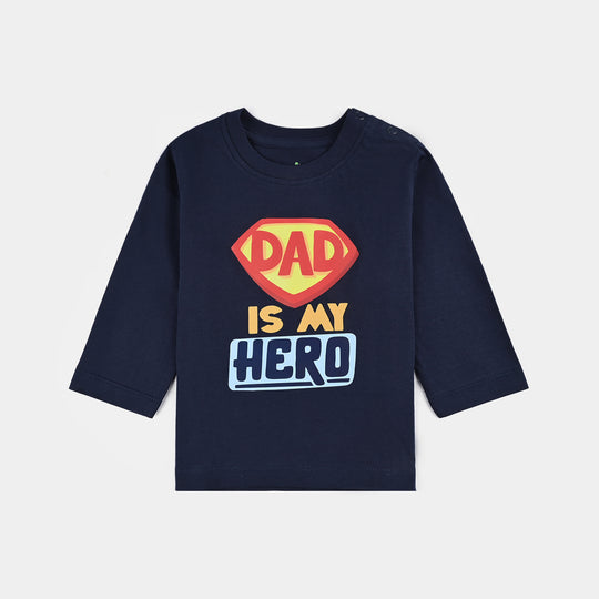Infant Boys Jersey/Terry T-Shirt Dad is My Hero-NAVY