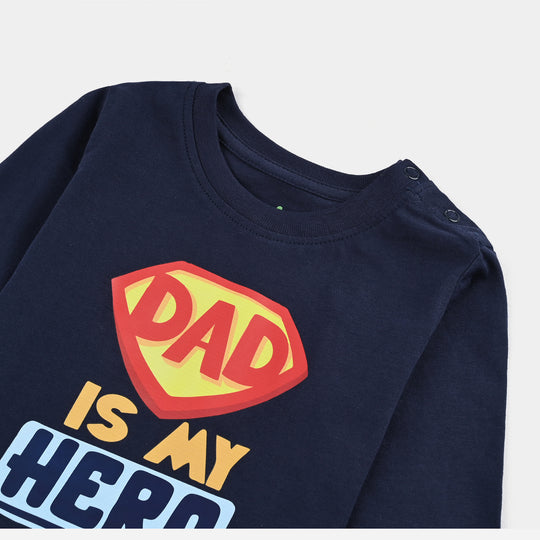 Infant Boys Jersey/Terry T-Shirt Dad is My Hero-NAVY
