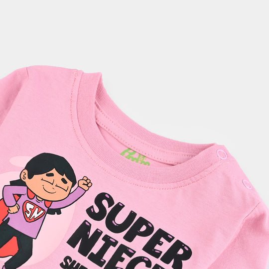 Infant Girls Jersey/Terry T-Shirt Super Niece-Pink
