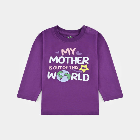 Infant Girls Jersey/Terry T-Shirt My Mother Is Out Of This World-Purple Magic