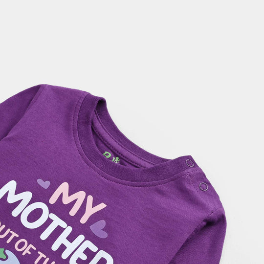 Infant Girls Jersey/Terry T-Shirt My Mother Is Out Of This World-Purple Magic