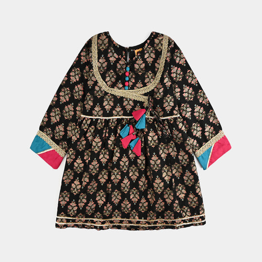 Girls Raw Silk 3Pcs (Gulzar-E-Noor) - Black