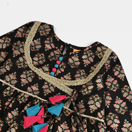 Girls Raw Silk 3Pcs (Gulzar-E-Noor) - Black