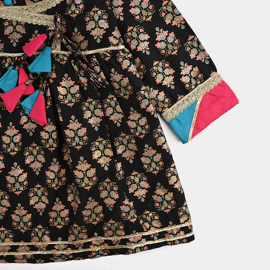 Girls Raw Silk 3Pcs (Gulzar-E-Noor) - Black