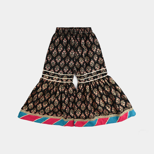 Girls Raw Silk 3Pcs (Gulzar-E-Noor) - Black