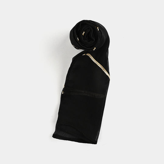 Girls Raw Silk 3Pcs (Gulzar-E-Noor) - Black