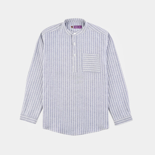 Boys Yarn Dyed Shirt (Tunic Bold Stripe)-BLUE