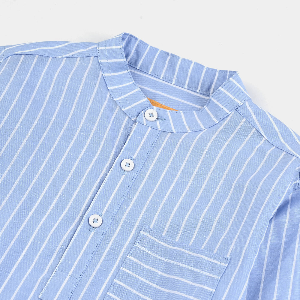 Boys Yarn Dyed Shirt (Tunic)-Light Blue