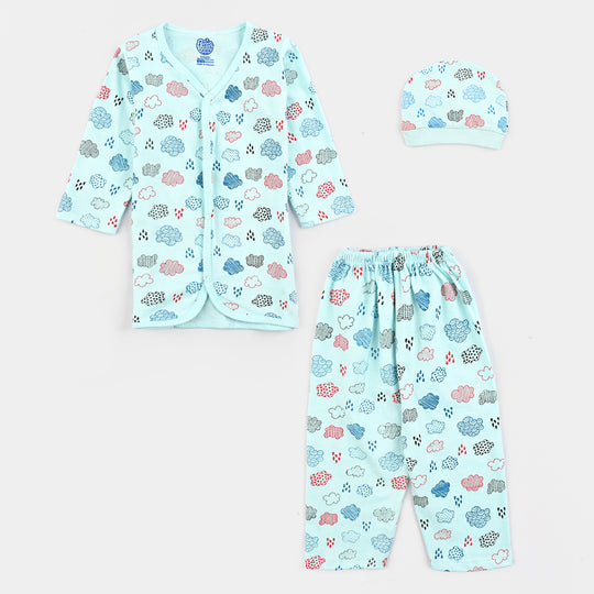 Infant Unisex Night Suit 3Pcs Set-Blue