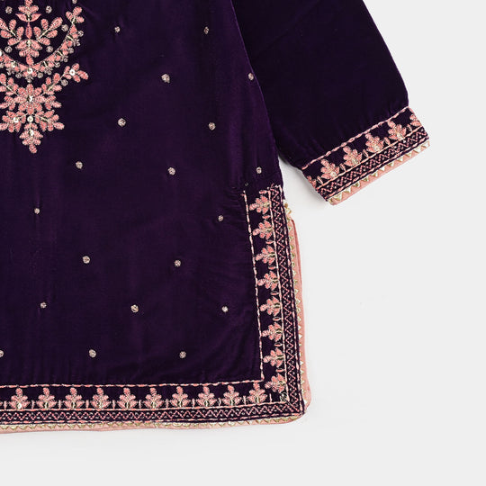 Girls Velvet 3Pcs Rani-Purple