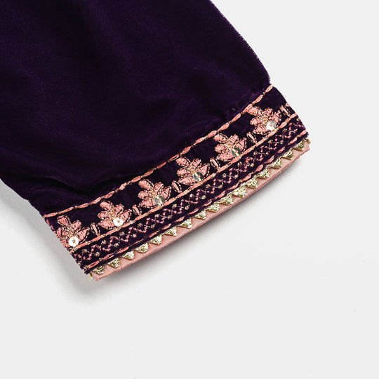 Girls Velvet 3Pcs Rani-Purple