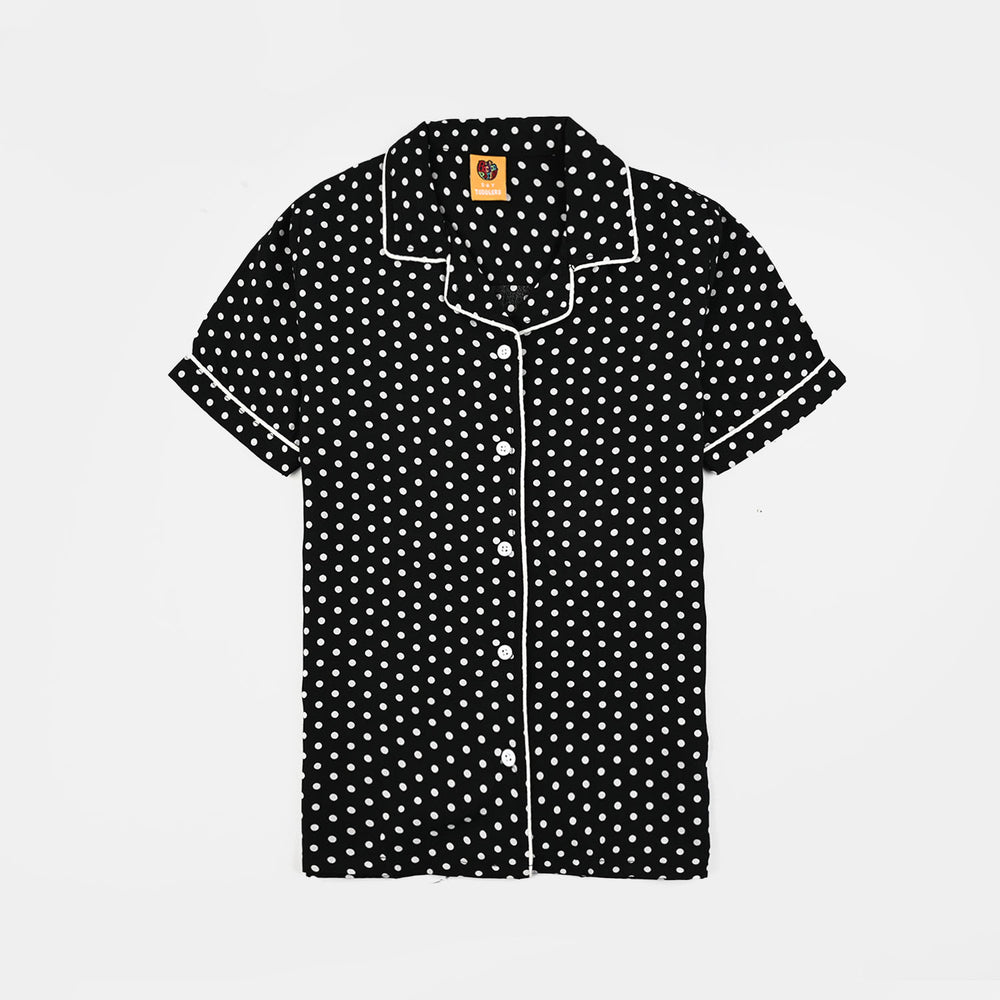Girls Viscose Night Suit-Polka Dot-BLACK