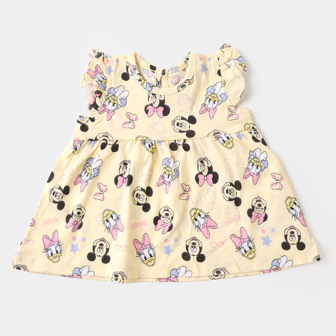 Infant Girls Knitted Frock Printed - Cream