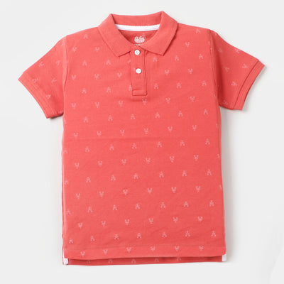 Boys Polo T-Shirt Crabs  - Reddish Pink