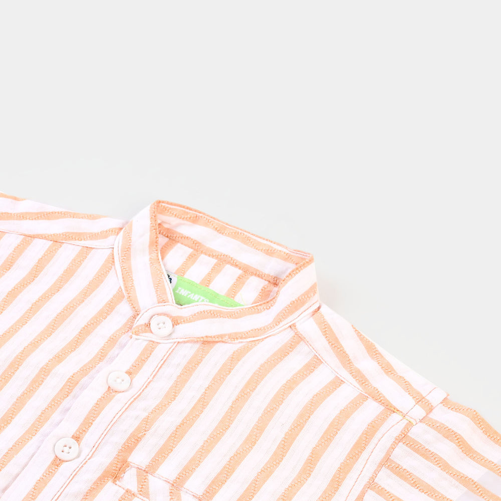 Infant Boys Casual Shirt Tunic Stripe - Peach Stripe
