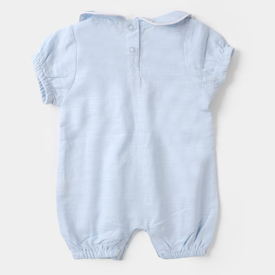 Infant Girls Woven Romper Lace Buttons - SKY BLUE