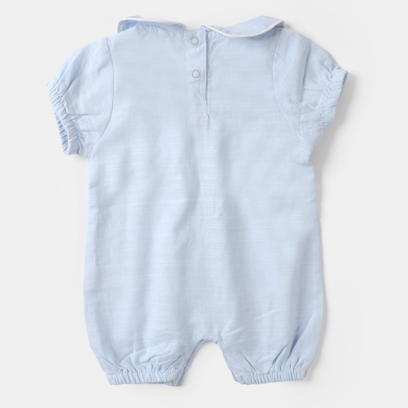 Infant Girls Woven Romper Lace Buttons - SKY BLUE