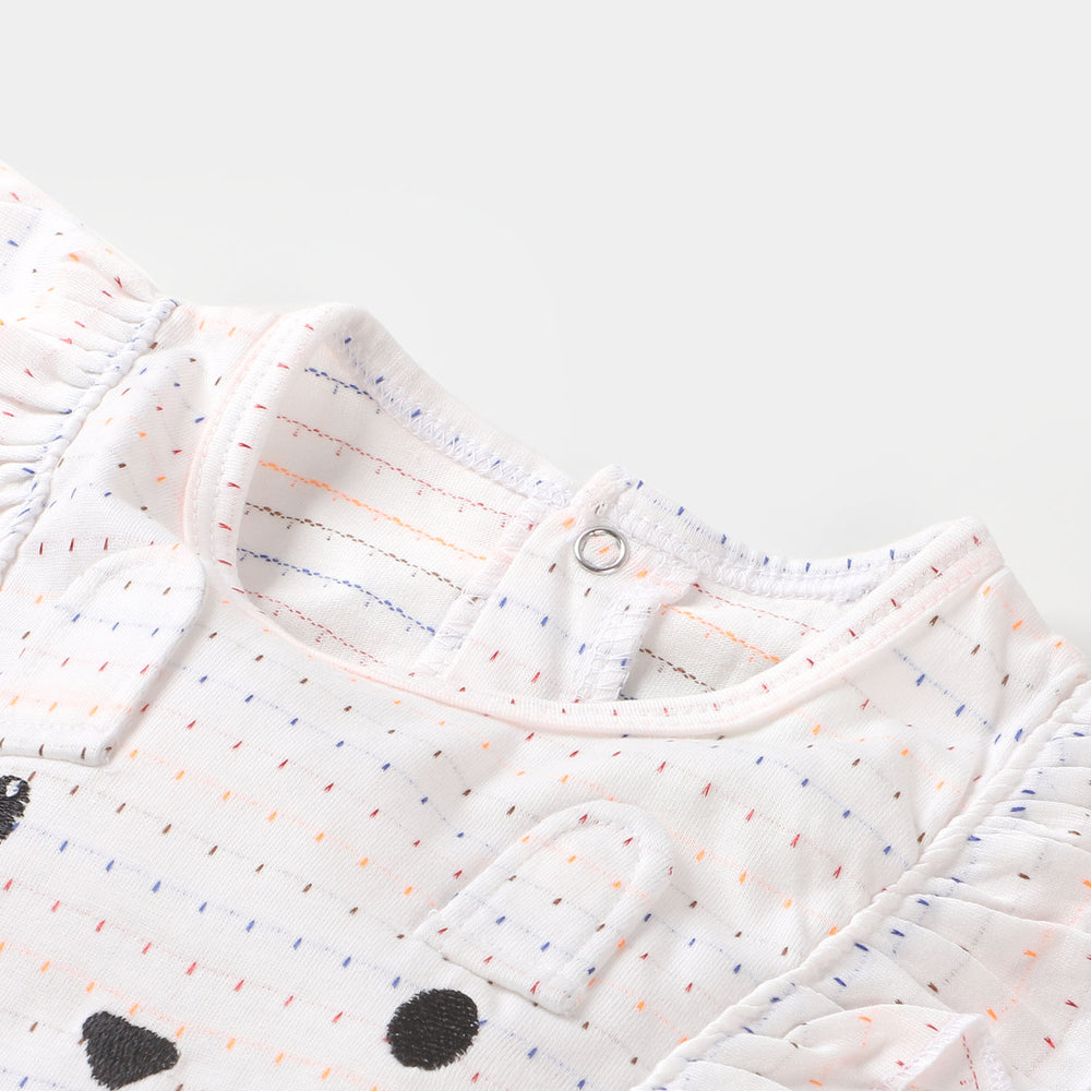 Infant Girls Knitted Romper Bunny Face - Peach Melba