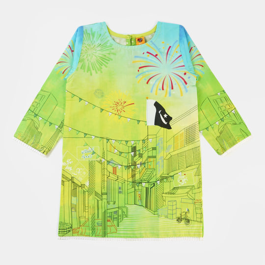 Girls Cotton Independence Kurti Azadi Celebration - Green