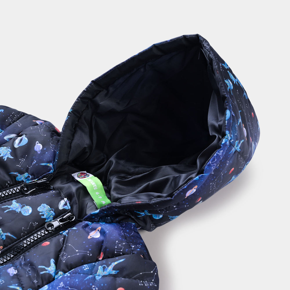 Infant Boys Taffeta Puffer Romper Dino In Space-Navy Blue