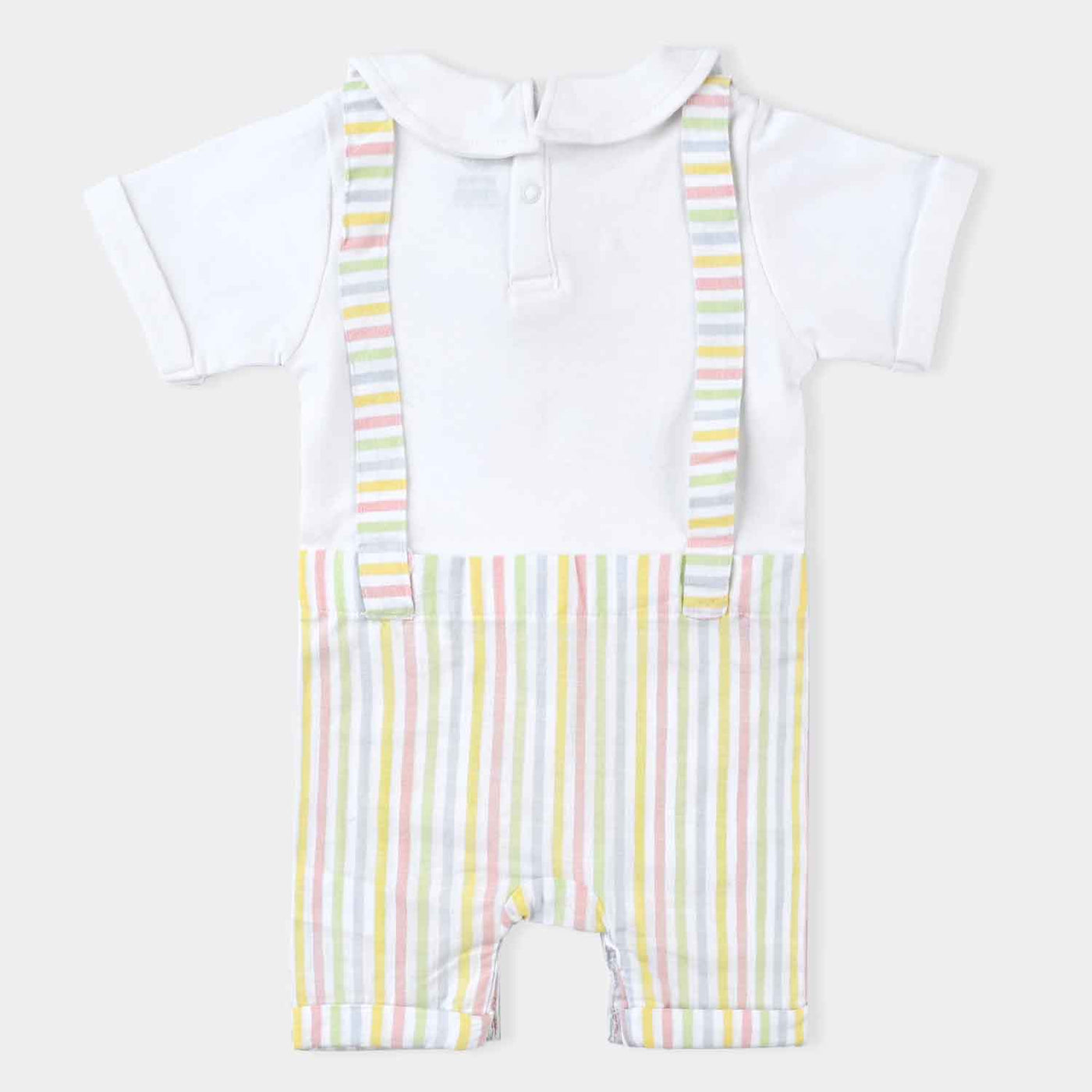 Infant Boys Cotton Interlock Knitted Romper Double Stripe-White