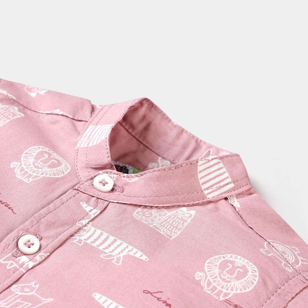 Infant Boys Cotton Poplin Casual Shirt Animal-Coral