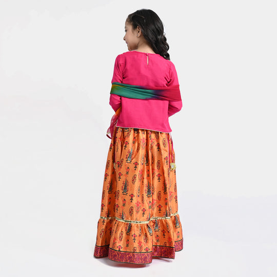 Girls Raw Silk 3PCs Suit Noor-e-DIL -Hot Pink