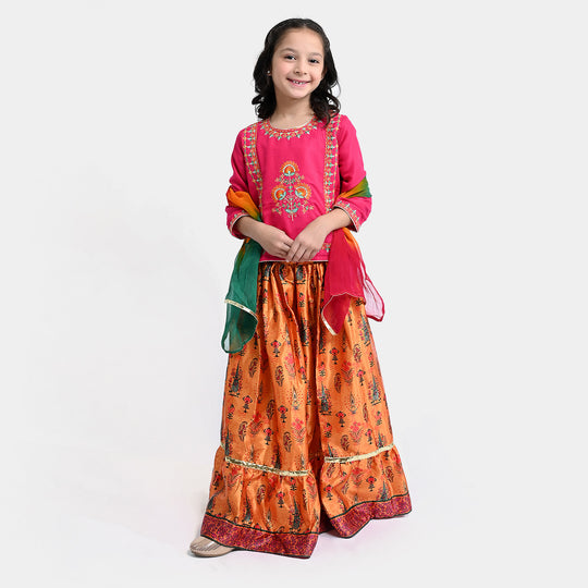 Girls Raw Silk 3PCs Suit Noor-e-DIL -Hot Pink