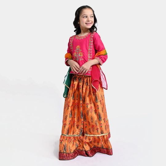 Girls Raw Silk 3PCs Suit Noor-e-DIL -Hot Pink
