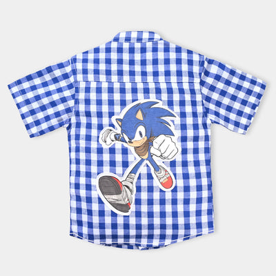 Infant Boys Yarn Dyed Casual Shirt Character -Blue