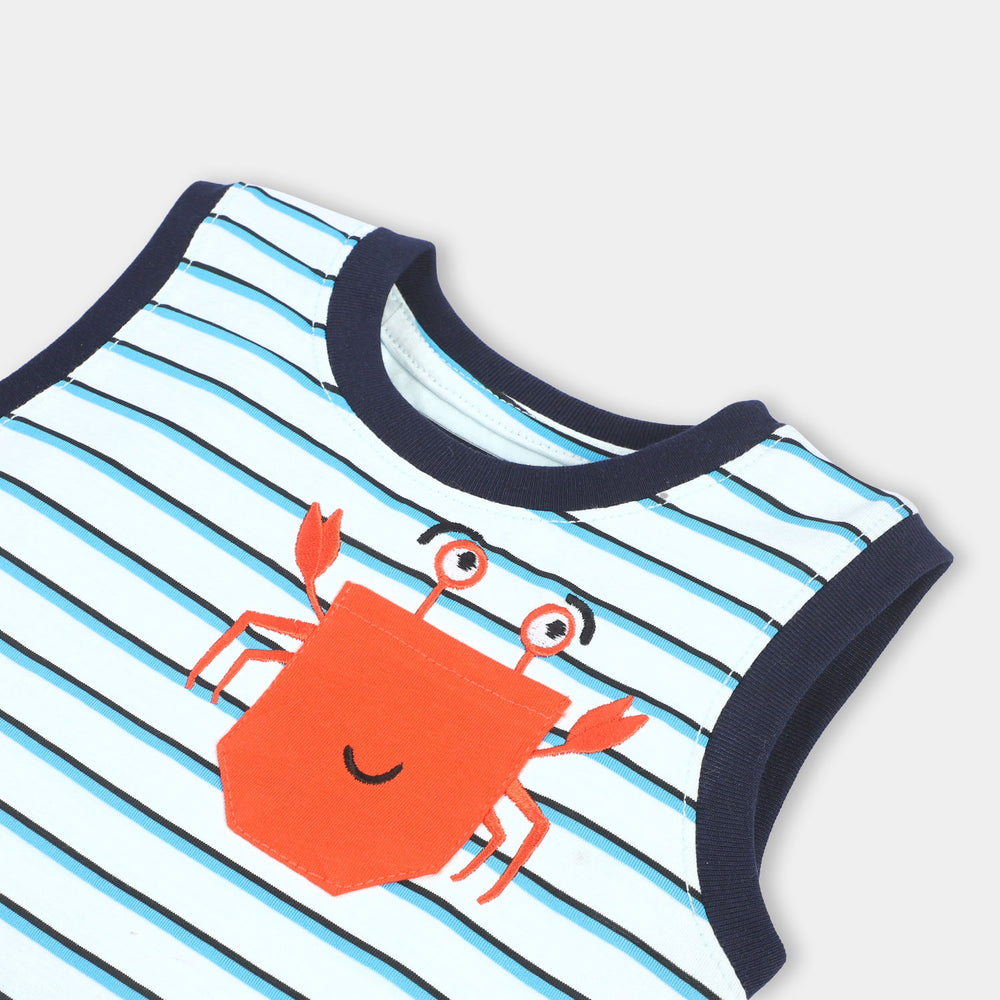 Infant Boys Cotton Jersey Sando Crab-Off White/Blue