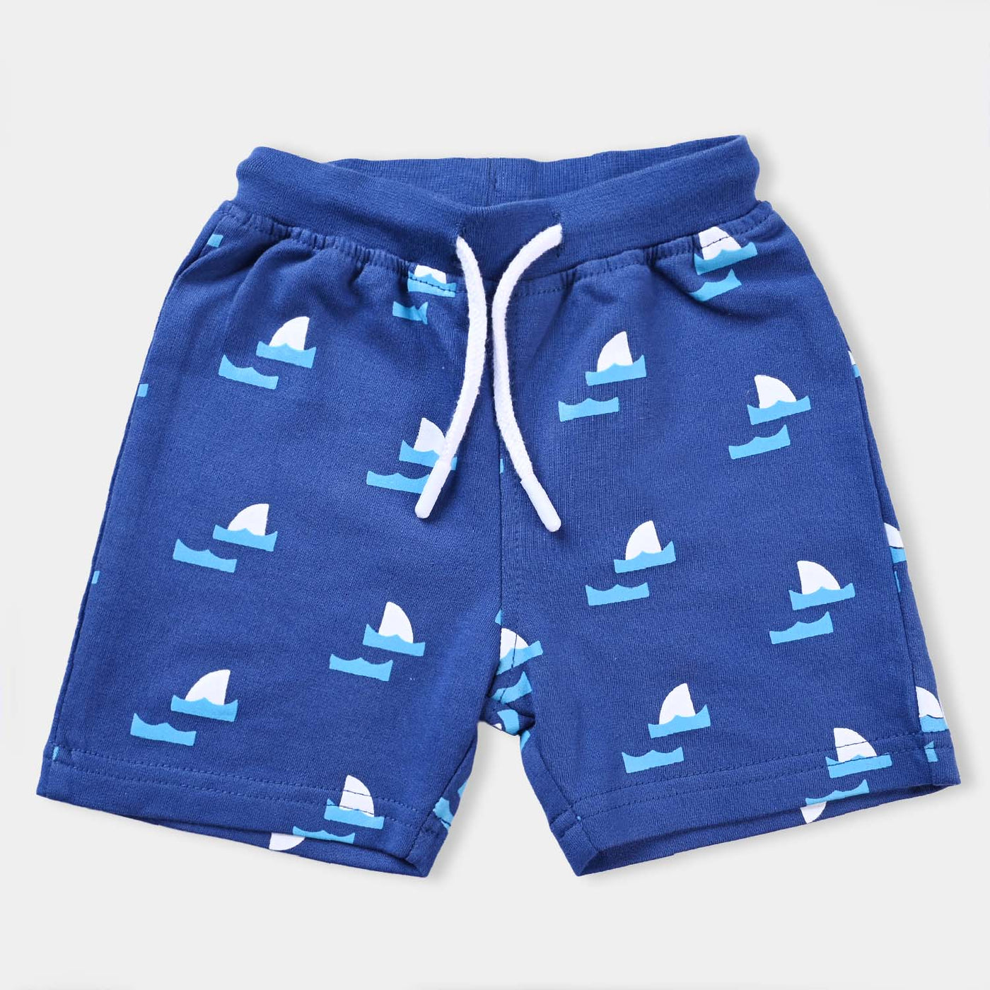 Infant Boys Cotton Terry Knitted Short Shark In The Waves-True Navy