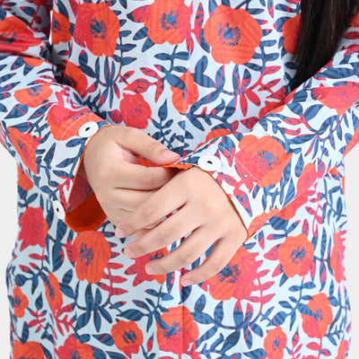Teen Girls Cotton Poplin Printed Kurti Floral-Red