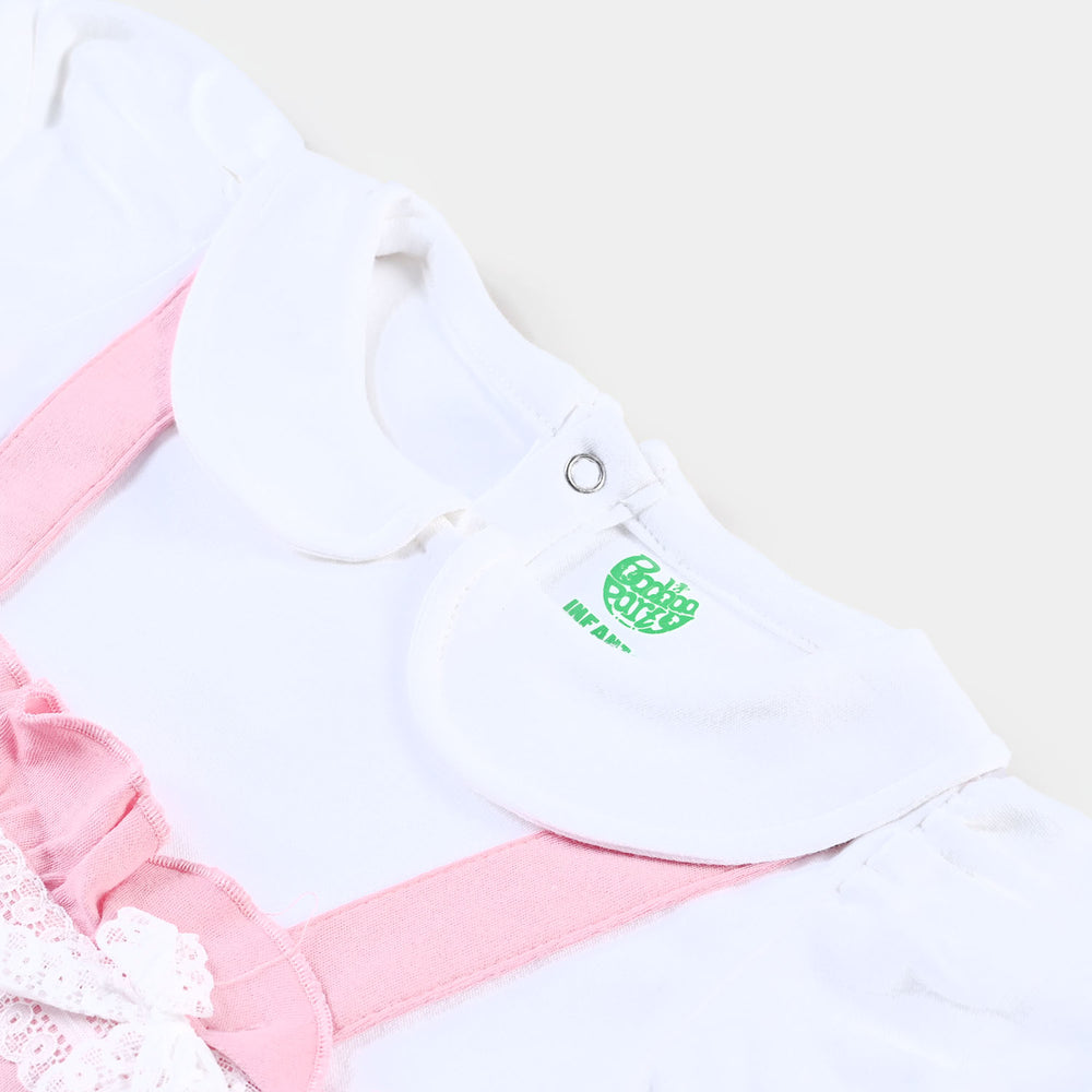 Infant Girls Cotton Interlock Knitted Romper Lace-White