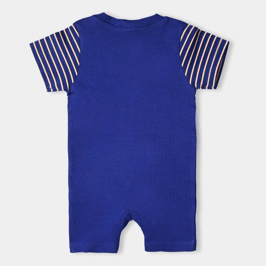 Infant Boys Cotton Interlock Knitted Romper Bear-NAVY