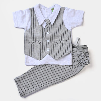 Infant Boys Suit Knitted Stripes-GREY