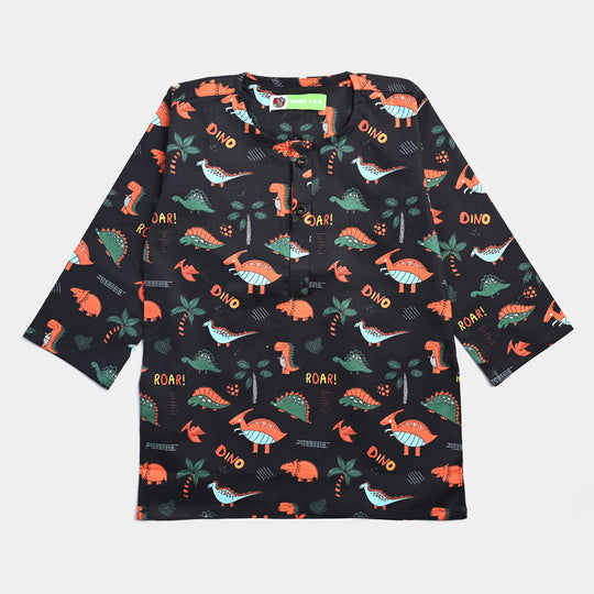 Infant Boys Cotton Poplin Printed Kurta (Animals)-BLACK
