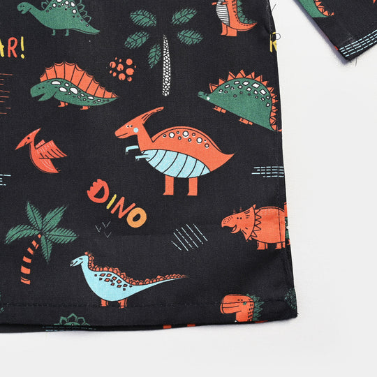 Infant Boys Cotton Poplin Printed Kurta (Animals)-BLACK