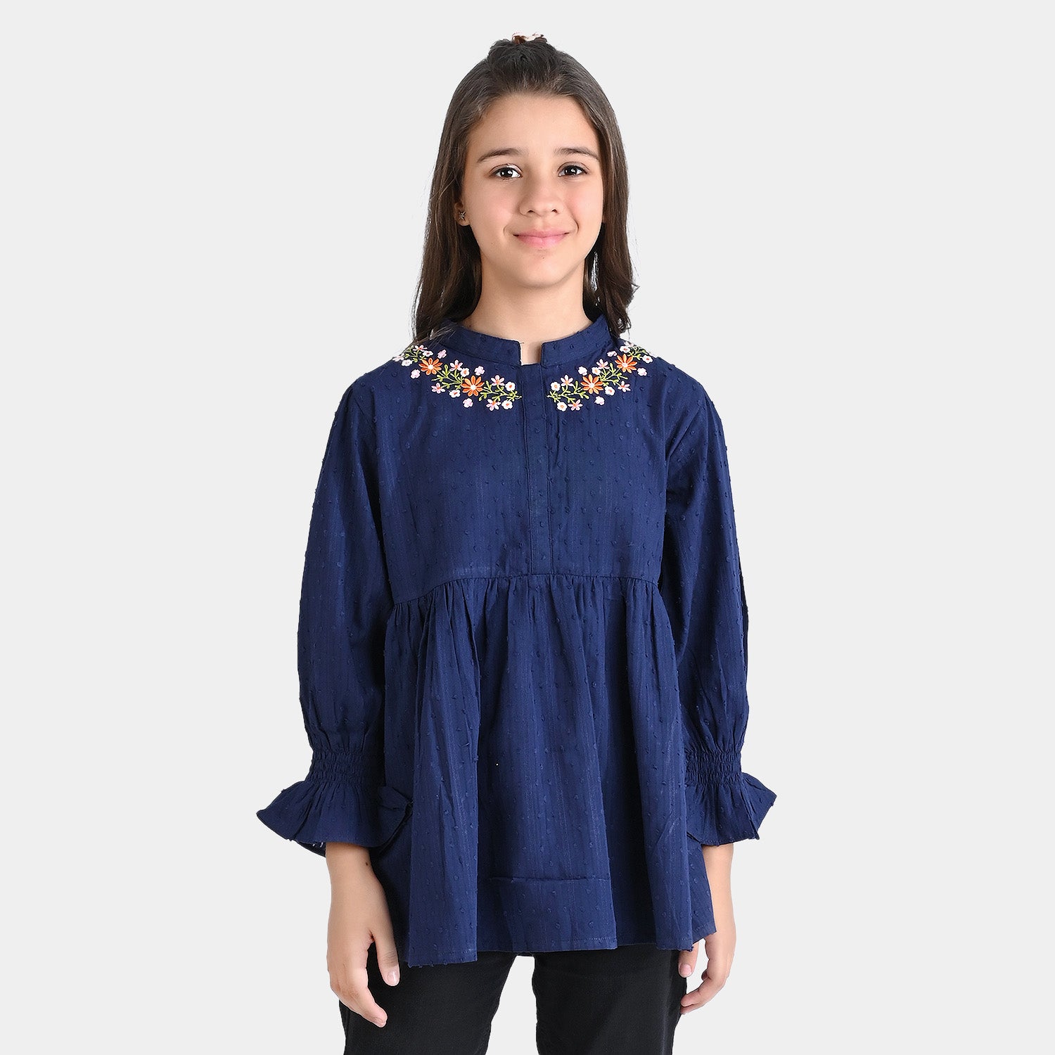 Girls Cotton EMB Top Blue Life-Navy Blue Price in Pakistan | Bachaa Party