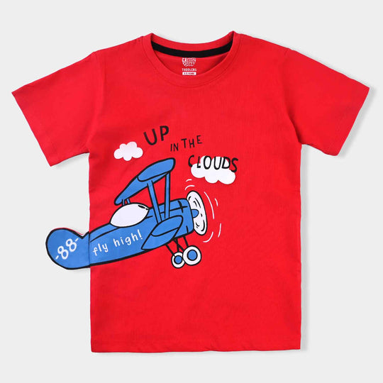 Boys Cotton Terry T-Shirt H/S Up In The Clouds-Fiery Red