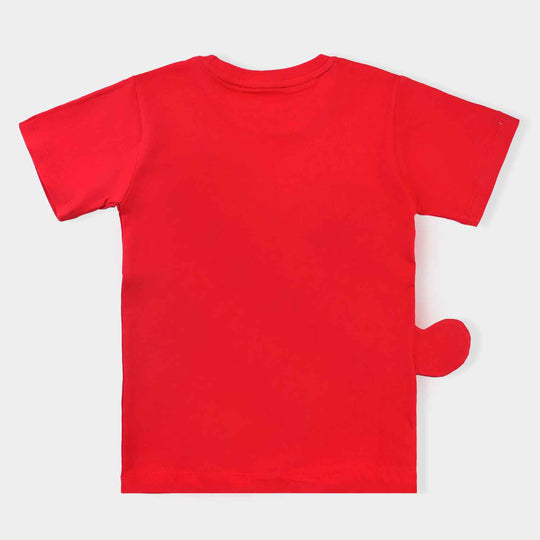 Boys Cotton Terry T-Shirt H/S Up In The Clouds-Fiery Red