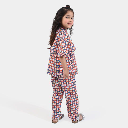 Girls Cotton Poplin Co-ord Set Aster-Multi
