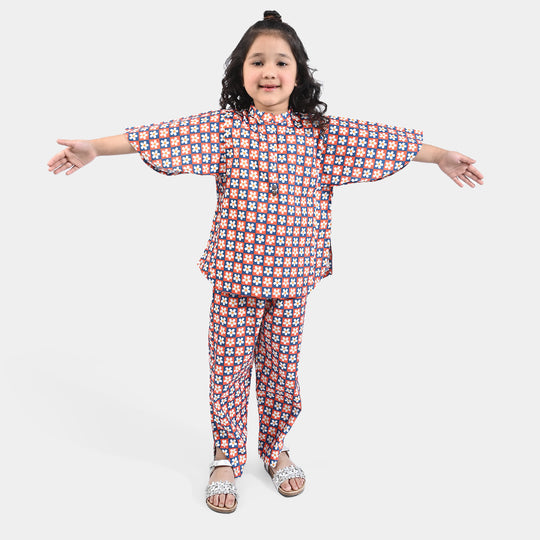 Girls Cotton Poplin Co-ord Set Aster-Multi