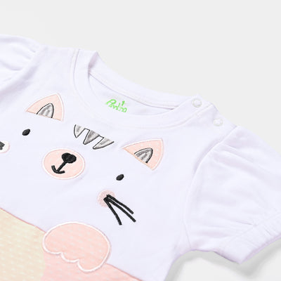 Infant Girls Cotton Interlock Knitted Romper Cat-B.White